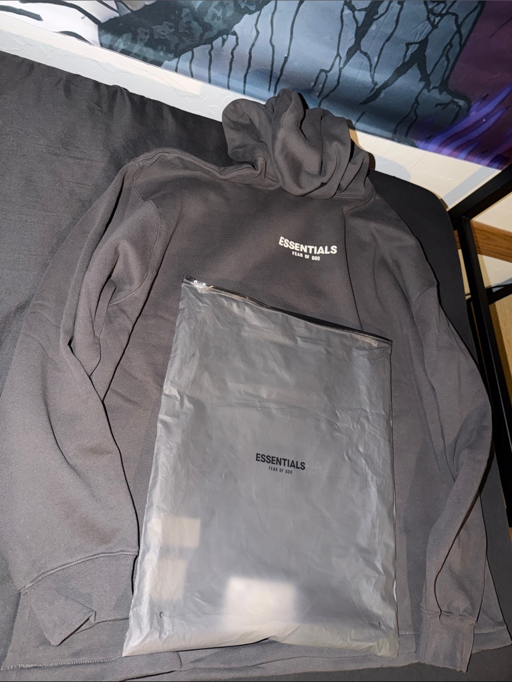 Essentials Charcoal Gray Pullover Hoodie with Logo